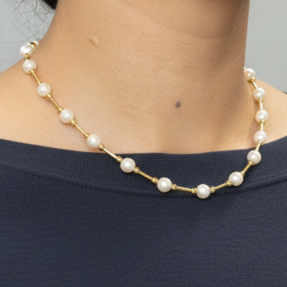 Collier Ras du Cou en Or 18K avec Perles - 43cm - 15.75gr