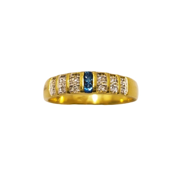 Demi Tour Or Jaune avec Diamants et Aigue Marine 18k