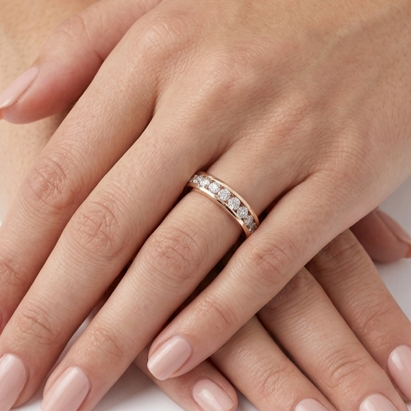 Bague Demi Tour en Or Rose 18K - Diamants - Taille 51 - 3G