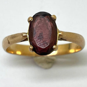 Bague Solitaire Or Jaune 18K - avec Grenat - T55.5 - 2.48gr