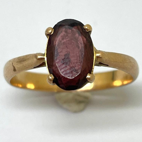 Bague Solitaire Or Jaune 18K - avec Grenat - T55.5 - 2.48gr