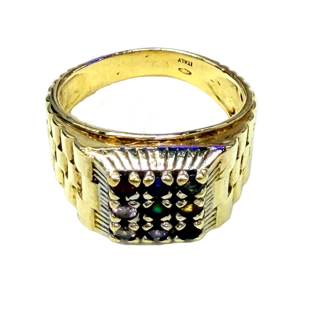 Chevalière Or Jaune 18k 9 Pierres de couleurs