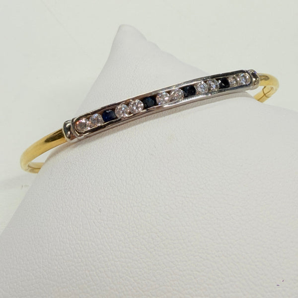 Jonc en Or Jaune et blanc 18 K avec Saphir et Zirconium