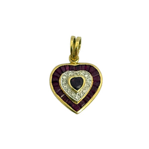 Pendentif Médaille en Or Jaune avec Diamants et Rubis 18k