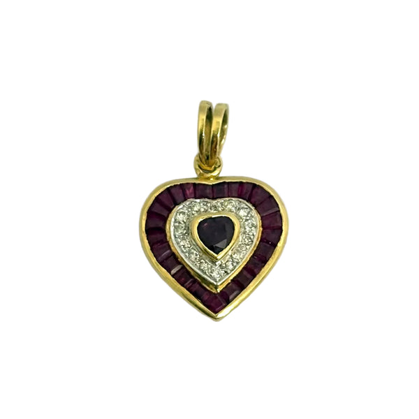 Pendentif Médaille en Or Jaune avec Diamants et Rubis 18k