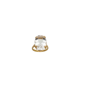 Bague Solitaire Or Jaune 18K avec Cristal de Roche - T57 - 6.14gr