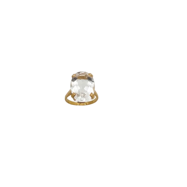 Bague Solitaire Or Jaune 18K avec Cristal de Roche - T57 - 6.14gr