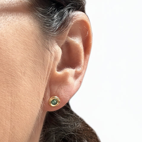 Boucles d'oreilles en Or Jaune et Emeraude 18 K - 1.93 G