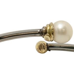 Bracelet Jonc en Or Jaune et Or Gris avec Perle Blanche 18k