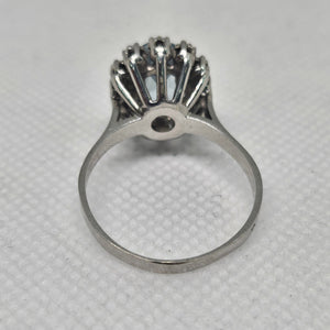 Bague Marguerite Or Gris 18 Carats Aigue Marine Diamants Taille 58