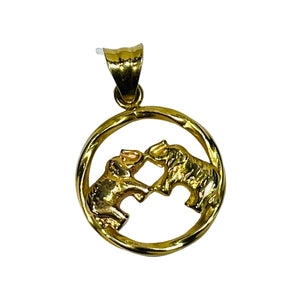 Pendentif 2 Éléphants Or Jaune et Or Rose 18 K - 1.65 G