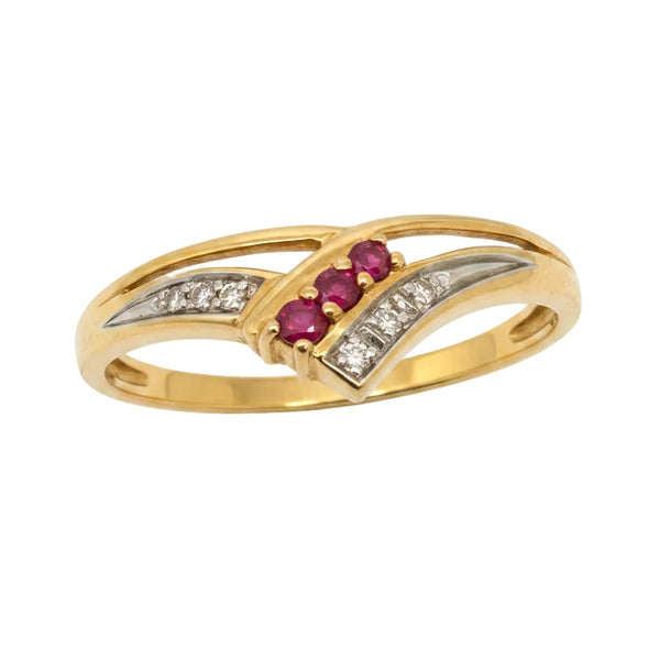 Bague en or jaune 18 carats avec rubis et diamants