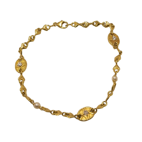 Bracelet Maillon Or Jaune avec Perles et Pierres