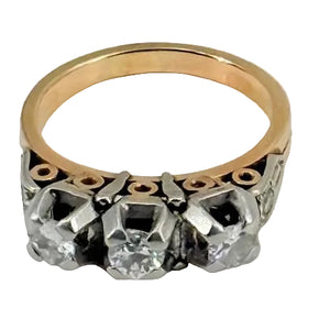 Bague Ancienne en Or Jaune et Or Gris 18k avec Diamants - T53 - 5.65gr