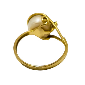 Bague Solitaire Or Jaune avec Perle et Oxyde de Zirconium 18K