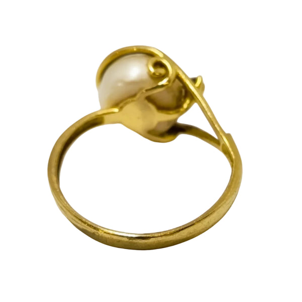 Bague Solitaire Or Jaune avec Perle et Oxyde de Zirconium 18K