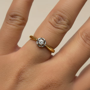 Bague Solitaire Or Jaune et Gris avec Diamant 18K