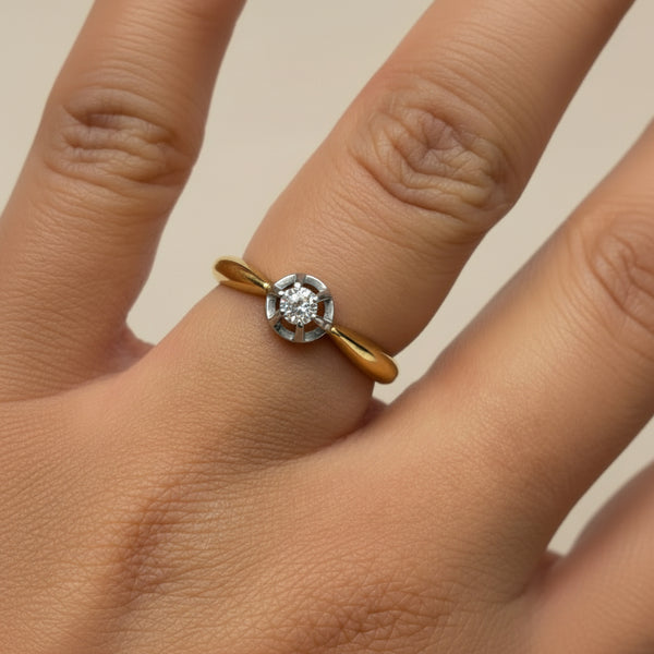 Bague Solitaire Or Jaune et Gris avec Diamant 18K