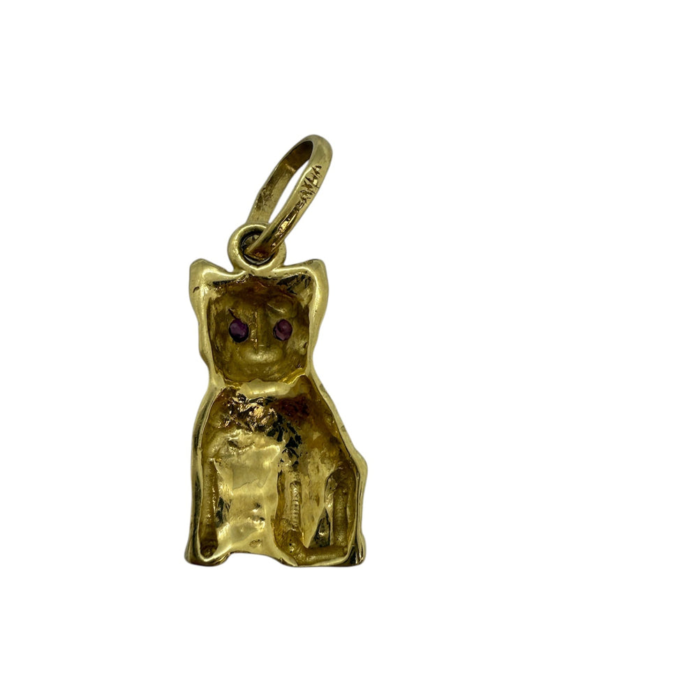 Pendentif Chat en Or Jaune 14K avec Rubis - 3.95 Grs