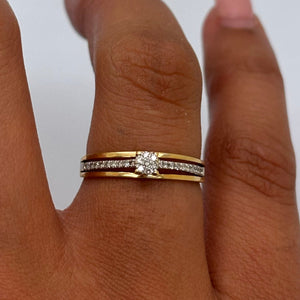 Bague solitaire pavée diamants en or 18K - T54 - 1.46g