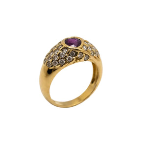 Bague Tank Or Jaune 18 Carats avec Rubis et Diamant
