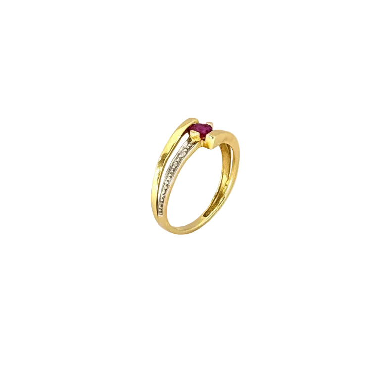 Bagues Marguerite en Or Jaune 18K avec Diamants et Rubis - T50 - 1.93gr