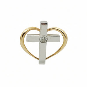 Pendentif Croix Or Blanc & Jaune 18k Diamants