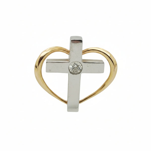 Pendentif Croix Or Blanc & Jaune 18k Diamants