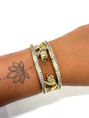 Bracelet Jonc en Or jaune avec éléphant et zirconium