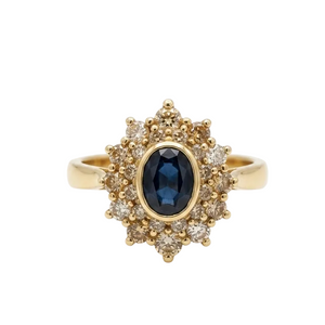 Bague Marguerite Or Jaune 18K - 5.88 G Diamants et Saphir