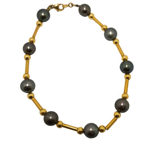 Bracelet Artisanal Tube Or et Perle Tahiti en Or Jaune 18k