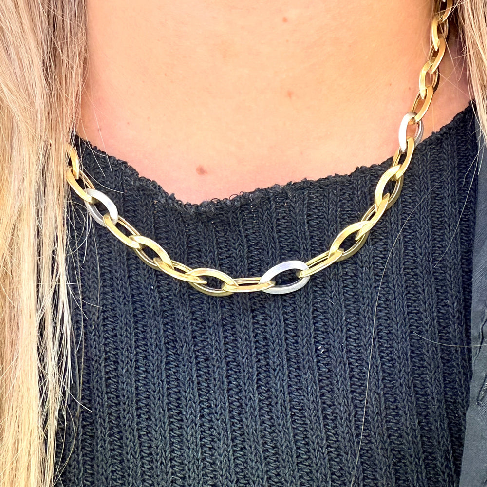 Collier Ras du Cou en Or Jaune et Or Blanc 18k - 15.89 Grs