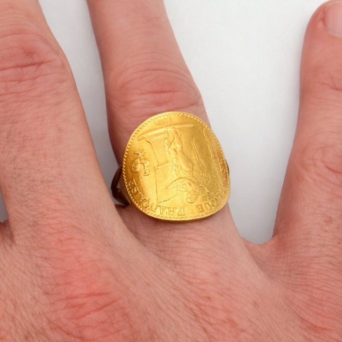 Bague pièces en or jaune 18k - 7.65 G