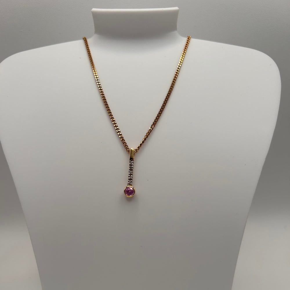 Pendentif Solitaire en Or Jaune Diamants et Saphir 18K