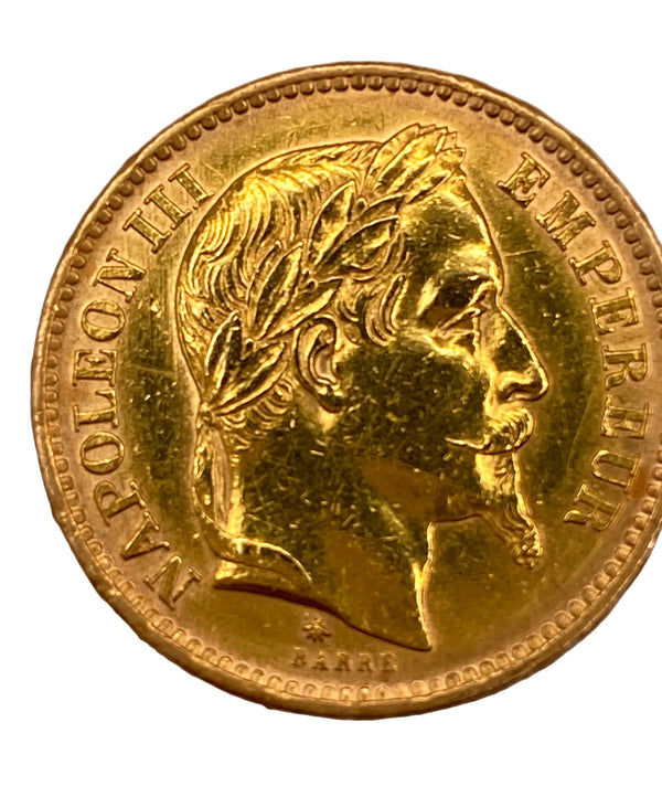 Pièce 20 Francs Napoléon III en or jaune 20k -  6.44 G
