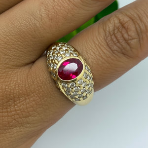 Bague Tank Or Jaune 18 Carats avec Rubis et Diamant