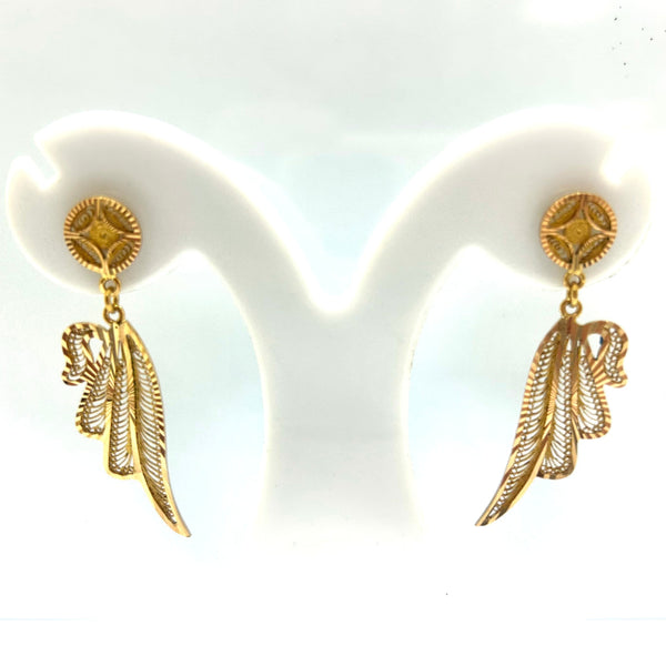 Boucles d'oreilles pendantes ailes d'ange en or jaune 18 K