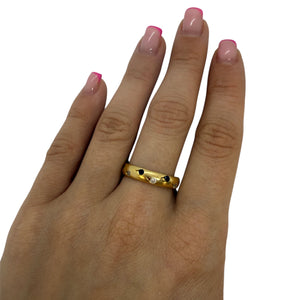 Bague Alliance Or Jaune 18 K avec Saphirs et Oxydes - T 55
