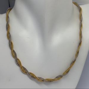 Collier Ras du Cou Tressé  en Or Jaune et Gris 18K - 42.5cm - 17.07g