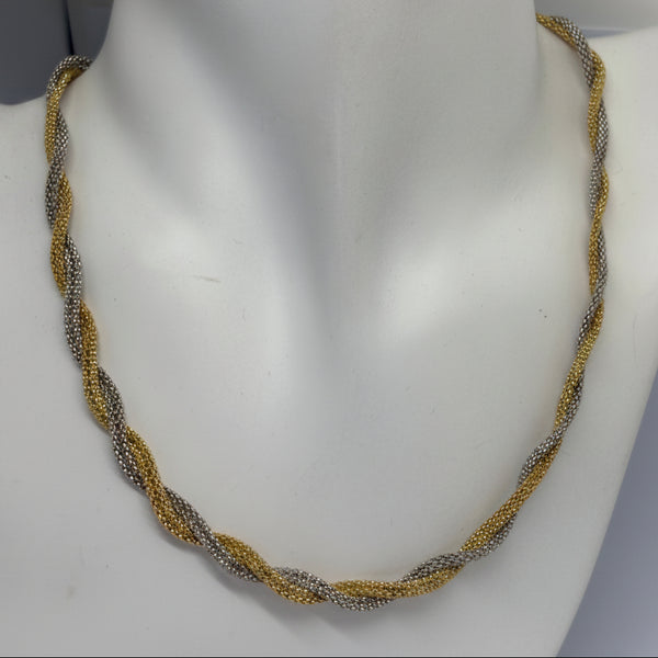 Collier Ras du Cou Tressé  en Or Jaune et Gris 18K - 42.5cm - 17.07g