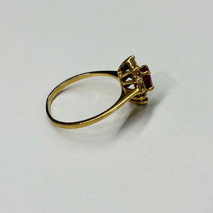 Bague Marguerite Or Jaune Rubis et Zirconium 18