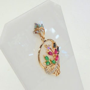 Pendentif Bouquet de Pierres en Or Jaune et Or Blanc 14k