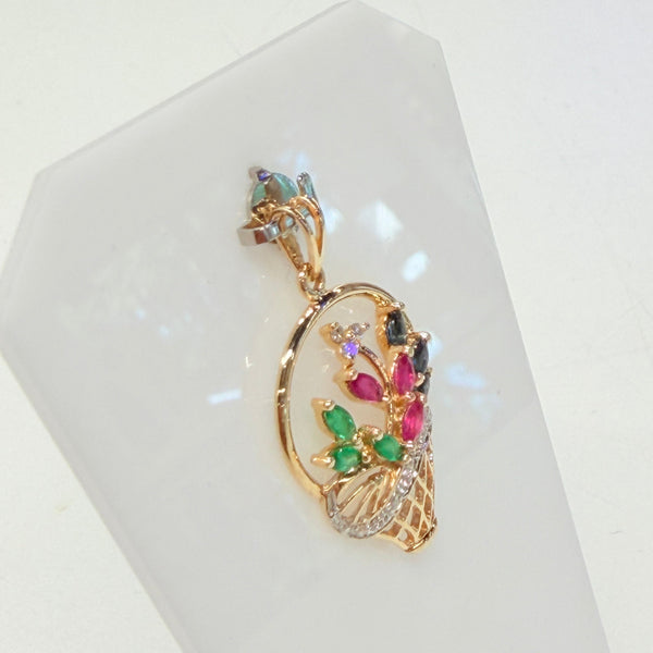 Pendentif Bouquet de Pierres en Or Jaune et Or Blanc 14k