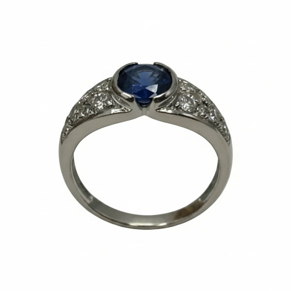 Bague en Or Blanc avec Saphir et Diamants 18k