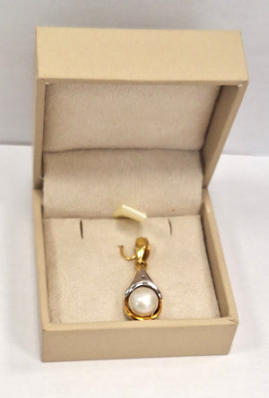 Pendentif Goutte Or Jaune et Blanc 18K avec Perle