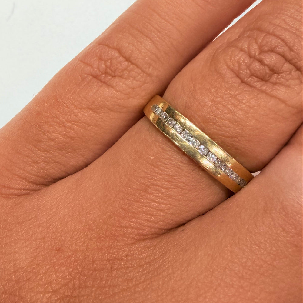 Bague Demi Tour en Or Jaune et Diamants 18k -  2.63 G - Taille : 49