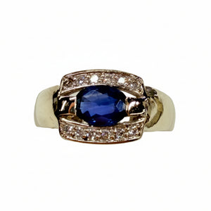 Bague en Or blanc 18 k Diamants et Saphir