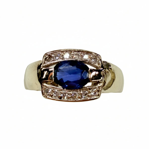 Bague en Or blanc 18 k Diamants et Saphir