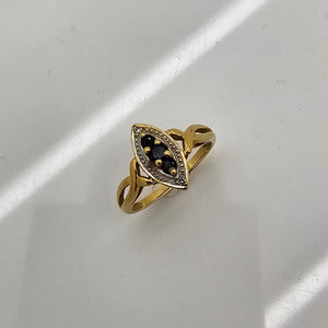 Bague Marquise Or Jaune 18K - 2.35 G - Taille 49 Bleu Diam