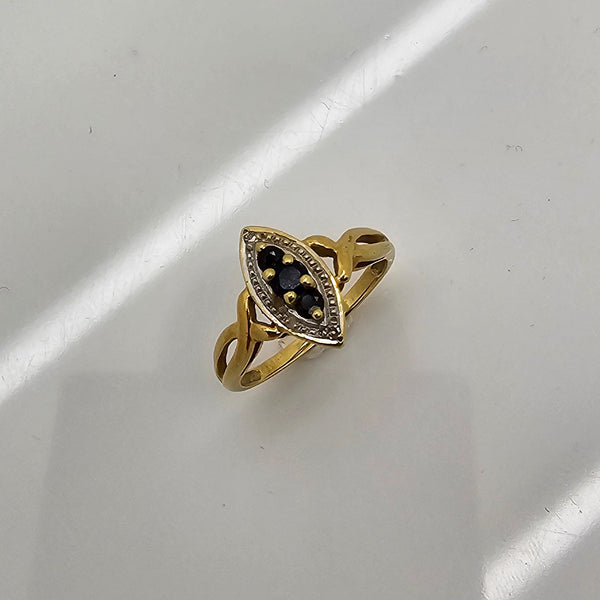 Bague Marquise Or Jaune 18K - 2.35 G - Taille 49 Bleu Diam